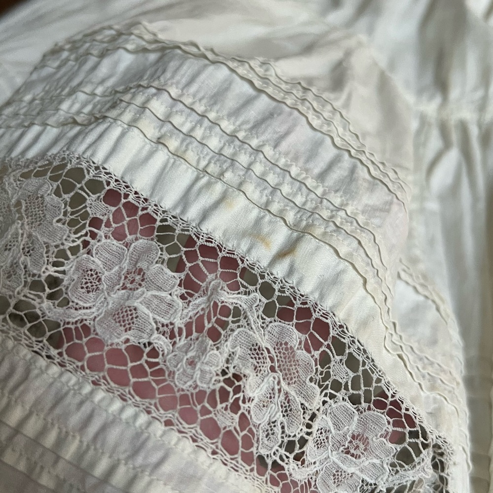 Antique Tiered Petticoat, Full Length Lace Skirt, Corset Waist - Picture 12 of 12